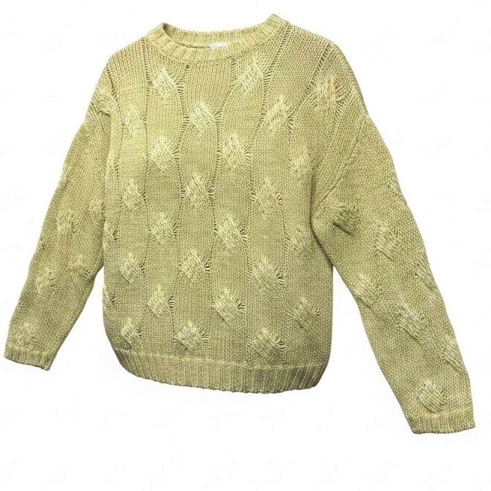 Ploumanac'h Italy Lime Green 100%‎ Cotton Cable Knit Crewneck Sweater XL NEW